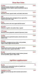 Menu La Pasta Fresca - Les pizzas base crème