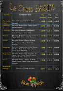 Menu Pasta Seiz'Arts - La carte pasta