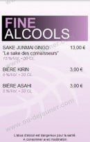 Menu Fine & sushi - Les alcools