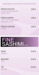 Menu Fine & sushi - Les fresh maki et sashimi