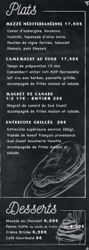 Menu L'Atelier - Les plats et desserts