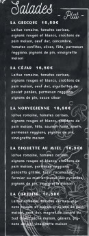 Menu L'Atelier - Les salades