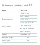 Menu La ferme de Champreux - Le menu midi
