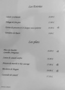 Menu Auberge Terre des Vents - Les entrées et plats