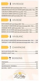 Menu Le Patio - les vins et champagnes, boissons