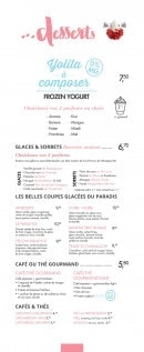 Menu Le paradis du fruit - Les glaces, sorbets, cafés,...