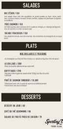 Menu Sporting Eat - Les salades, plats et desserts