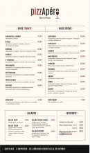 Menu PizzApéro - Les pizzas, salades et desserts