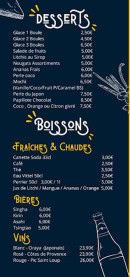 Menu Botna - Les desserts et boissons