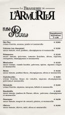 Carte et menu de La Brasserie de l'Armurier à Colomiers — Les pizzas (à emporter)