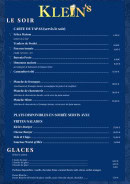 Menu Le Klein's - Le soir et glaces