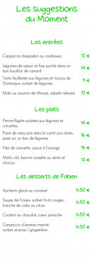 Menu Brasserie Le neuvième - Les suggestions du moment