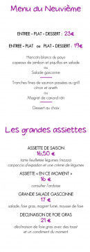 Menu Brasserie Le neuvième - Les menus de neuvième et les grandes assiettes