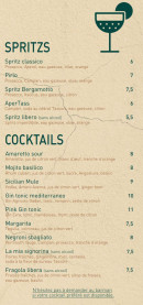 Menu Boccaccia - Les spritzs et cocktails