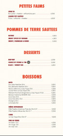 Menu Bunami - Les desserts, boissons, .....