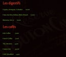 Carte et menu de L’Agneau à la Braise à Bordeaux — Les digestifs et cafés