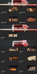 Menu Okinii Sushi Bar - Les menus brochettes, menu couple et menu midi