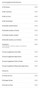 Menu Panda Express - Les accompagnements, sauces, ...
