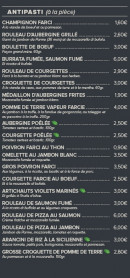 Menu Trattoria Da Bartolo - Les apéritifs