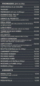 Menu Trattoria Da Bartolo - Les fromages et desserts