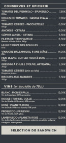 Menu Trattoria Da Bartolo - Les conserves, vins, ...