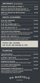Menu Trattoria Da Bartolo - Les pates, planches, ...