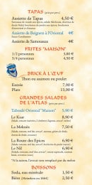 Carte et menu de La Route des Epices à Saint Medard en Jalles — Tapas, frites, boissons,....