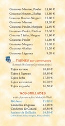Carte et menu de La Route des Epices à Saint Medard en Jalles — Couscous à emporter suite, tajines et grillades