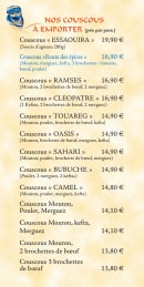 Carte et menu de La Route des Epices à Saint Medard en Jalles — Couscous à emporter