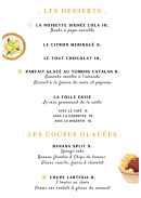 Menu Lartesia Rooftop - Les desserts et coupes glacées