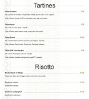 Carte et menu de La Pizzeria du Vieux Lavoir à Saint Emilion — Les tartines et risotto