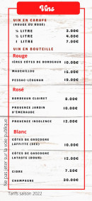 Carte et menu de Rôtisserie Du Val De L'eyre à Mios — Les vins