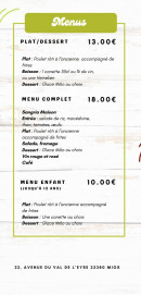Carte et menu de Rôtisserie Du Val De L'eyre à Mios — Les menus
