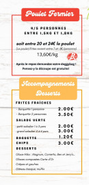 Carte et menu de Rôtisserie Du Val De L'eyre à Mios — Les poulet fermier, accompagnements, ...