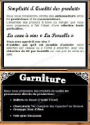 Menu La Parcelle - Les informations sur le menu et garnitures