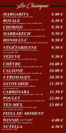 Menu Au festival des pizzas - Les pizzas classiques