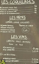 Carte et menu de La Cabane des Jaud à Gujan Mestras — Les coquillages, pâtés et vins