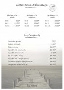 Menu Les Viviers - Les huîtres et crustacés