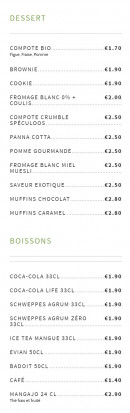 Menu Lettuce Garden - les desserts, boissons