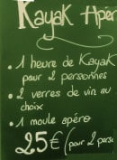 Menu Kayak et Découvertes - exemple de menu