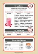 Menu Sweety Home - Smoothies, jus d'orange et boissons chaudes 