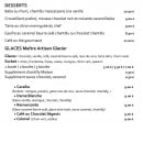 Carte et menu de L'auberge Du Bassin à Lege Cap Ferret — desserts, glaces