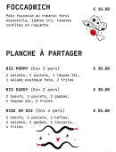 Menu Coyot Bar - Foccadwich et planches à partager