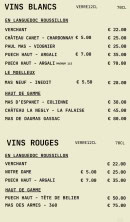 Menu Coyot Bar - Les vins blancs et vins rouges