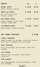 Menu Coyot Bar - Spritz et funny cocktails