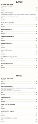 Menu La Cachette - Les vins blancs et rosés