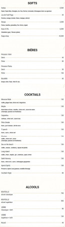 Menu La Cachette - Les softs, bières et cocktails