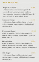 Menu Le Comptoir - Les burgers suite