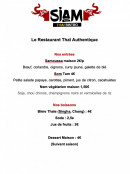 Menu Siam Thai Bistro - Les entrées et boissons