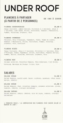 Menu Under Roof Bar - Les planches et salades